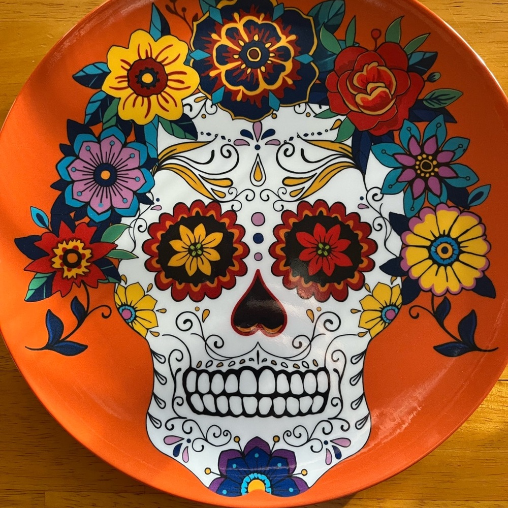 Melamine Day of the Dead Sugar Skull Set of 4 Dinner Plates - Picture 5 of 8